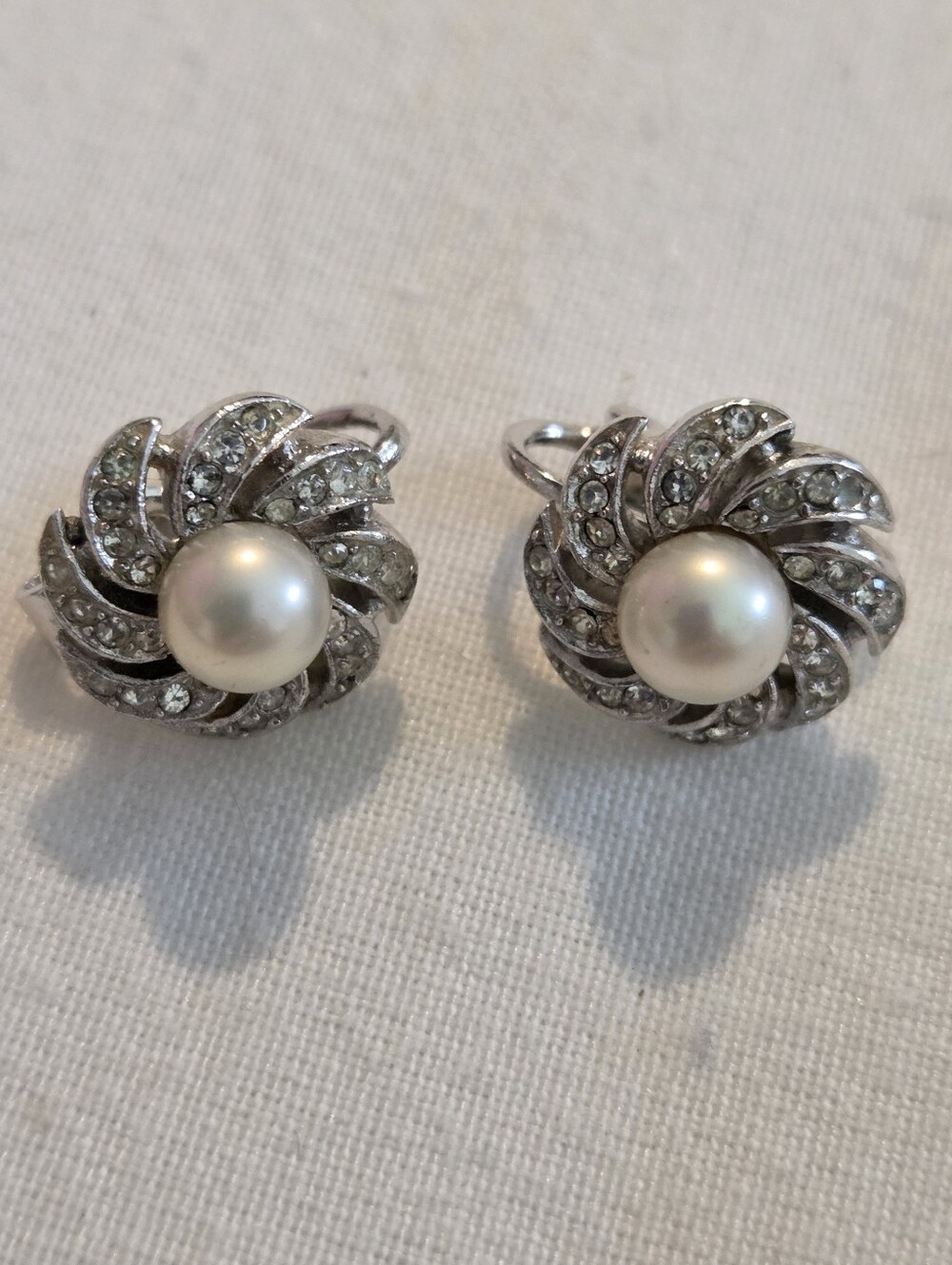 Vintage Signed Majorica Faux Pearl Clip On Earrings
